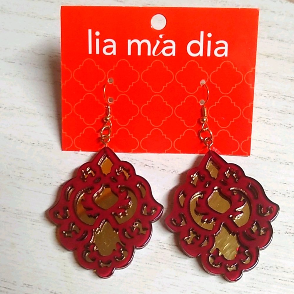 😻 3 For $15 Garnet & Gold Big Lucite Dangles